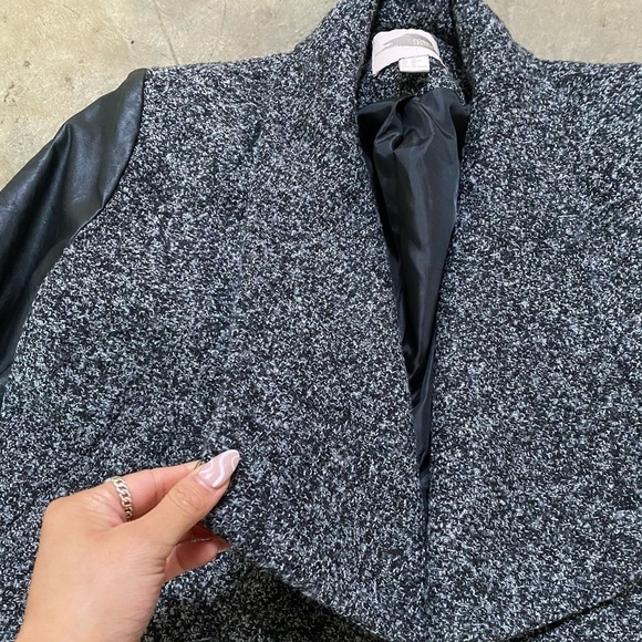Cropped Pleather Sleeve Tweed Jacket - Picture 6 of 7
